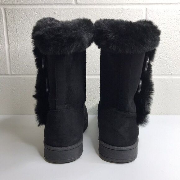 SO for Kohl's Womens Abigail Boots Faux Fur Black Slip On Button Detail Size 8 M - Picture 7 of 11